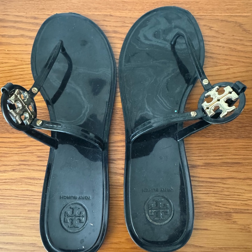 Tory Burch Black Sandals with Medallion Logo